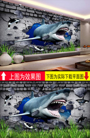3D鲨鱼唯美背景墙壁画
