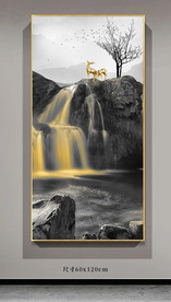 新中式富水长流一鹿高升玄关