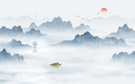 中式水墨山水画