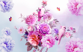 复古玫瑰花鹦鹉背景装饰画