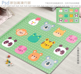 可爱卡通动物头像儿童地垫图案设