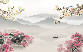 中式山水电视背景墙