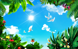 蓝天白云绿叶吊顶天顶壁画