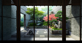 日式枯山水景观效果图