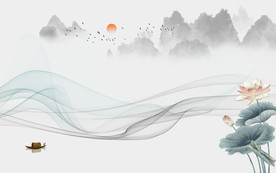 抽象山水中式电视背景墙