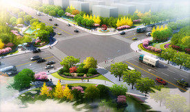 景观大道路口节点设计鸟瞰效果图