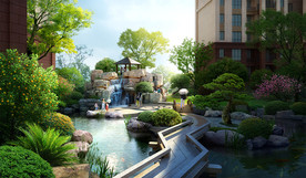 住宅小区 流水假山效果图