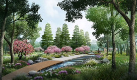 生态湿地雨水花园景观效果图