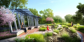 生态小游园休闲廊架景观效果图