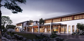 中式会所古建园林景观效果图