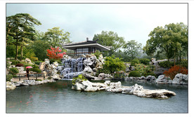 太湖石假山流水景观效果图