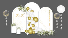 白金色主题签到迎宾舞台设计图片