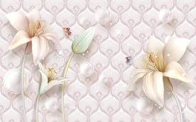 百合花电视背景墙壁画