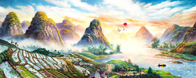 山水田园风景油画