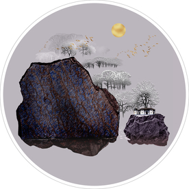 中式意境山水圆形装饰画