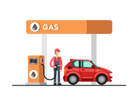 加油站员工给汽车加天然气插画