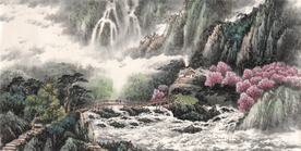 新中式国画山水画沙发背景墙