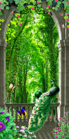 欧式田园小鹿孔雀3D门厅玄关