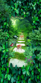 清新树林景观路客厅过道3D玄关