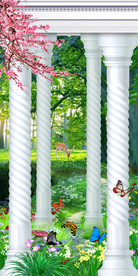 清新树林景观路客厅过道3D玄关