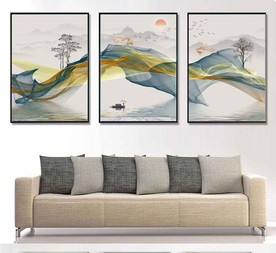 新中式抽象山水飘带装饰无框画