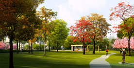 城市绿地公园 秋景效果图