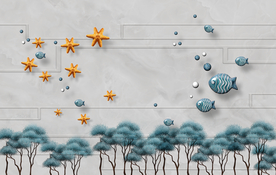 浮雕鱼背景墙装饰画