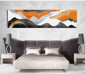 现代抽象爱马仕金色油画床头画