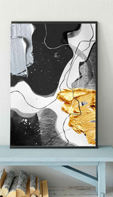 现代抽象金色油画玄关装饰画