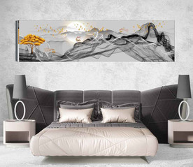 新中式抽象麋鹿山水风景床头画