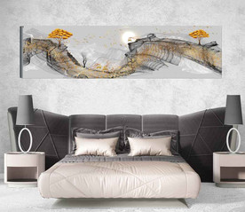 新中式抽象麋鹿山水风景床头画