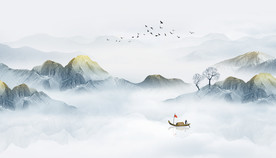 中式水墨山水画