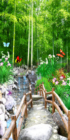 清新唯美瀑布流水生财玄关