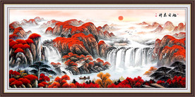 旭日东升国画源远流长大堂画