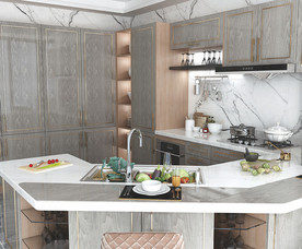 全屋定制镶金条板式厨房橱柜图