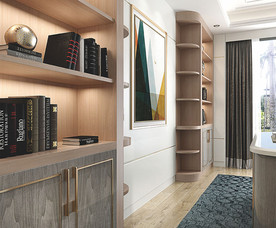 全屋定制镶金条板式书柜书房图