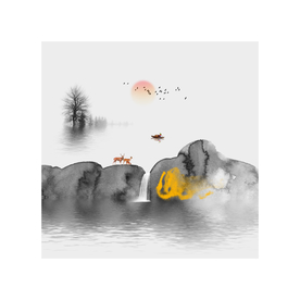 轻奢抽象山水麋鹿方形装饰画