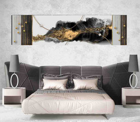 北欧风烁金抽象金色水墨床头画