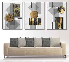 烁金抽象几何金色油画装饰无框画