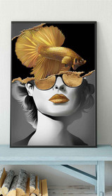 现代北欧风金色鲤鱼美女玄关装饰