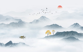 中式水墨山水画