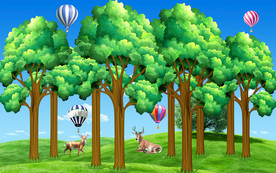 树林森林卡通儿童房背景墙壁画