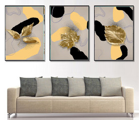 北欧风爱马仕抽象树叶油画装饰画