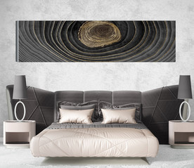 北欧风抽象金色年轮纹木床头画