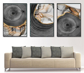 现代烁金水墨金色年轮木纹装饰画