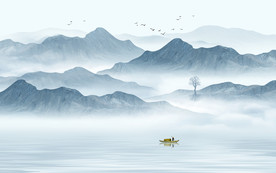 中式水墨山水画