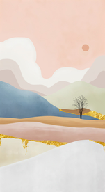 小清新手绘山水风景玄关