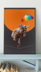 北欧风桔色大象儿童房装饰画