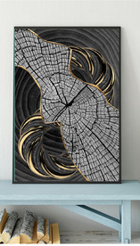 现代烁金水墨金色年轮木纹装饰画