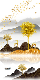 山水发财树玄关晶瓷画